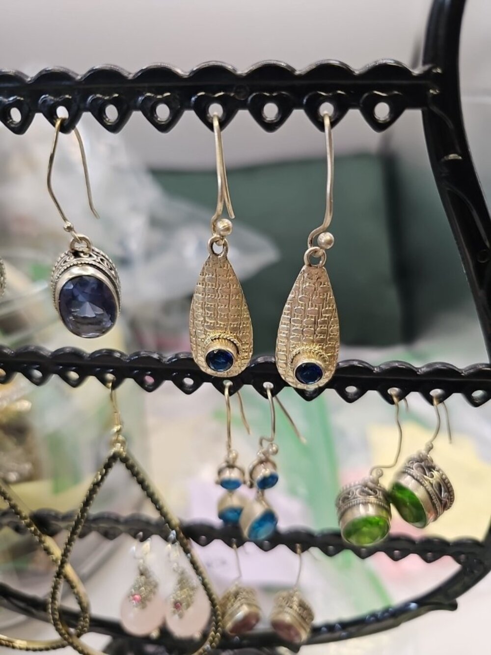 Earrings Pierced Dangle. 925silver Blue Stone Oval Teardrop French Wires